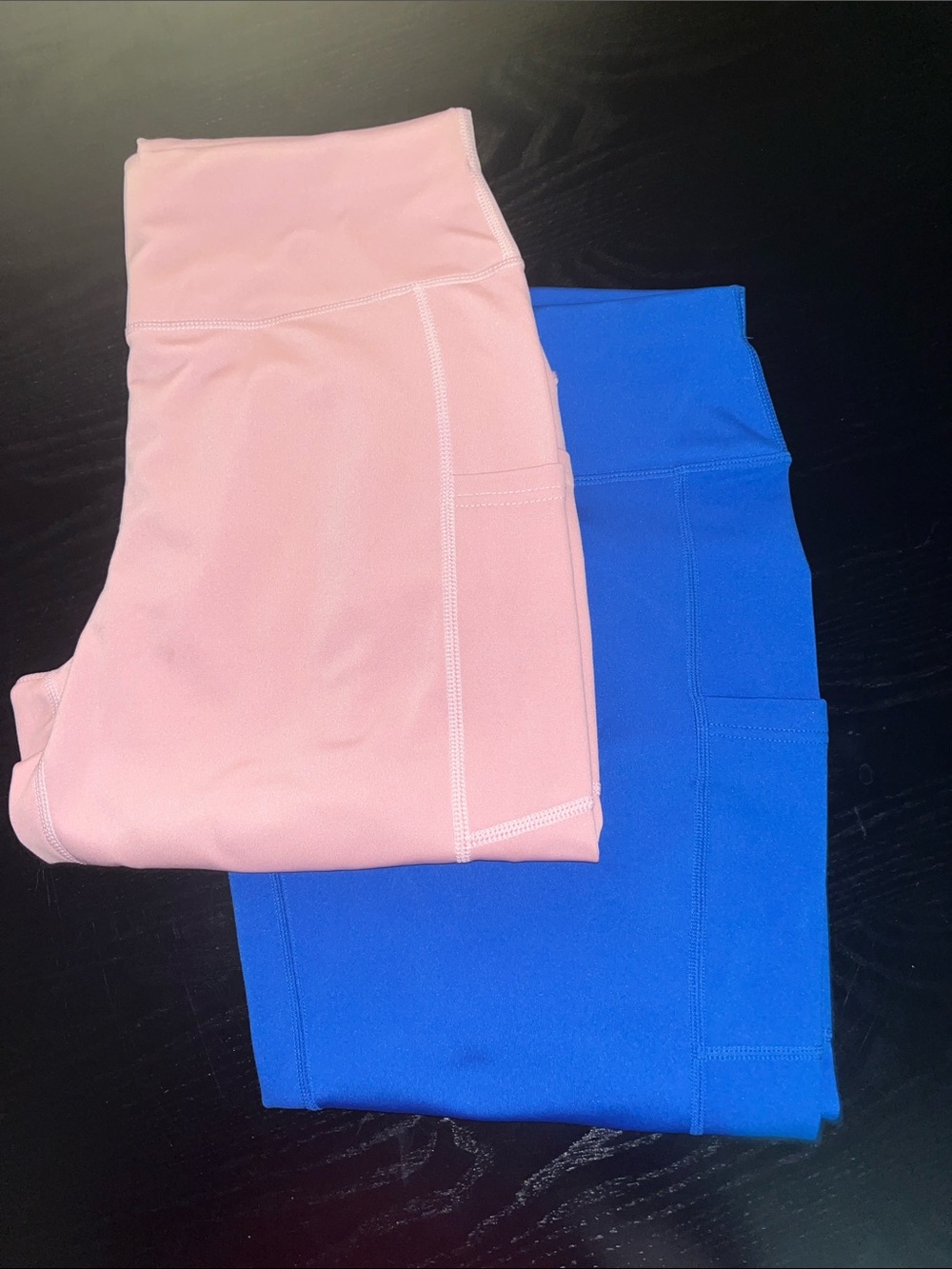 2 High-Rise Pink & Blue Performance Leggings with Side Pockets - Size XL